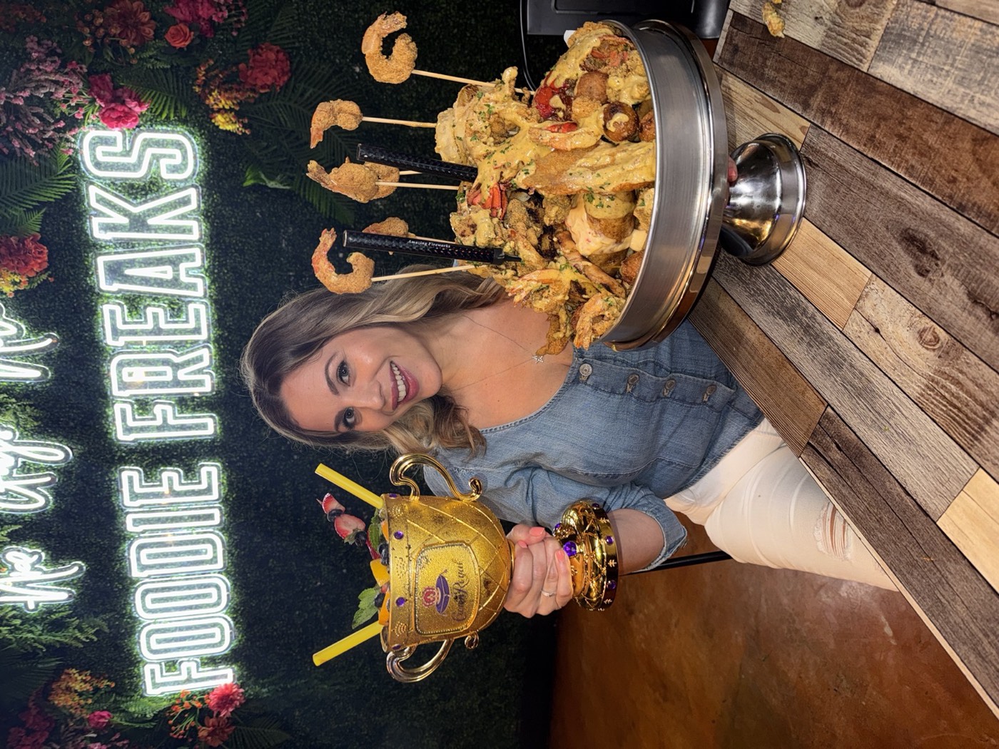 Carla with a seafood tower at Foodie Freaks